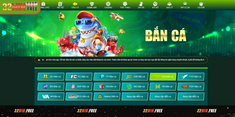 Một số sân chơi bắn cá tại 32WIN chất lượng